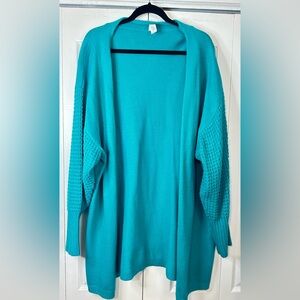 Women's Long Teal Open Cardigan